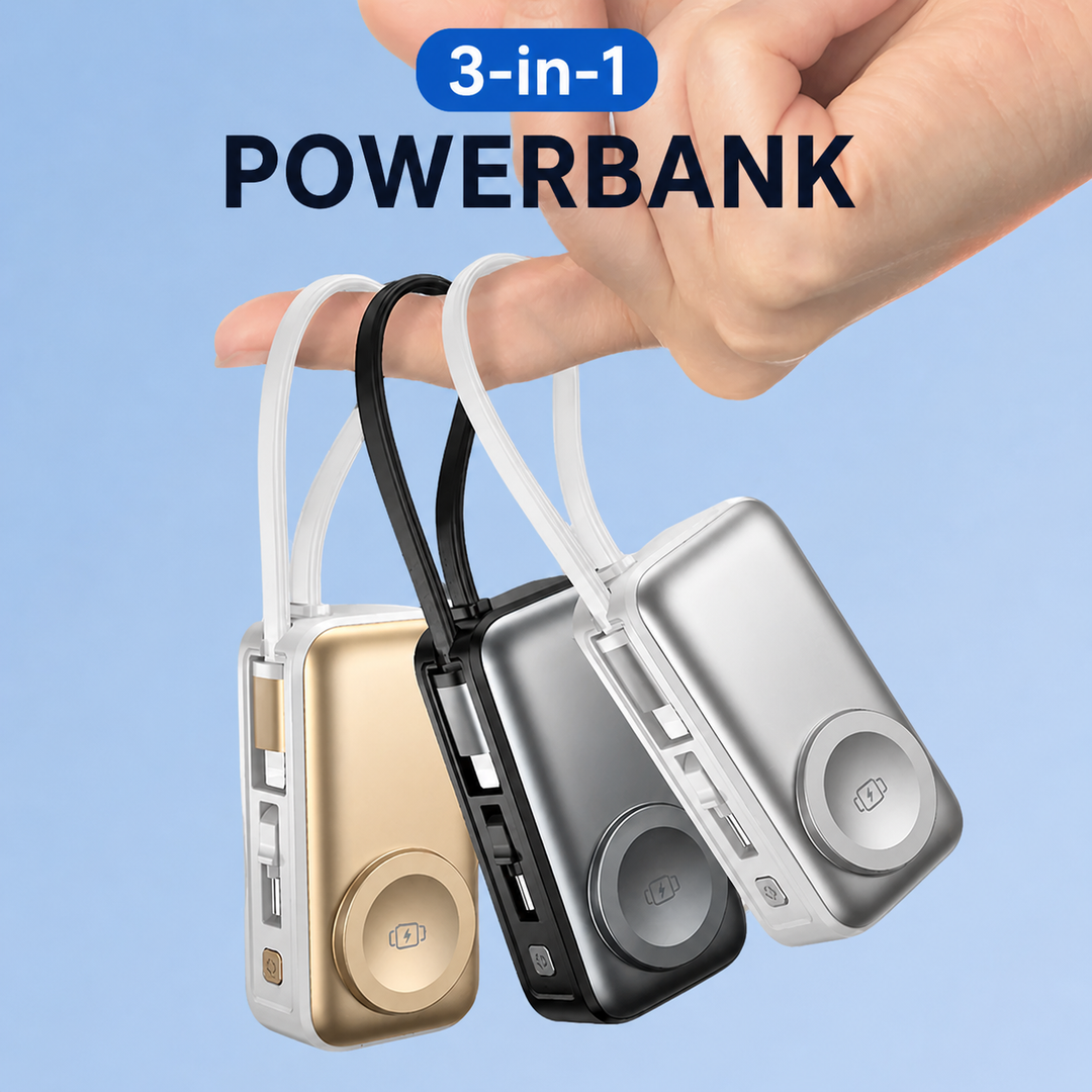 Magnetisk 3-i-1 Powerbank med trådløs lading | Skanto