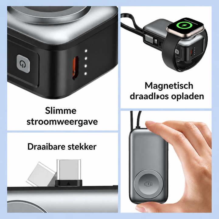 Magnetisk 3-i-1 Powerbank med trådløs lading | Skanto