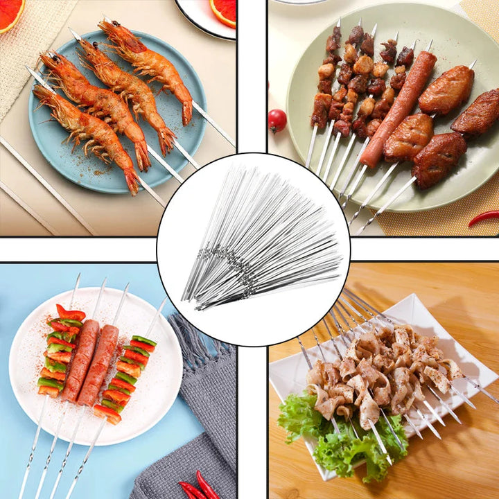 Rustfritt Stål Grill Spyde Gjenbrukbare BBQ Spyde Jern Stang | Skanto
