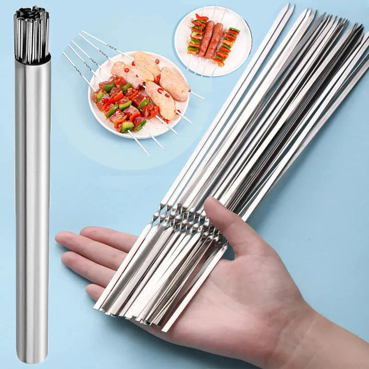 Rustfritt Stål Grill Spyde Gjenbrukbare BBQ Spyde Jern Stang | Skanto