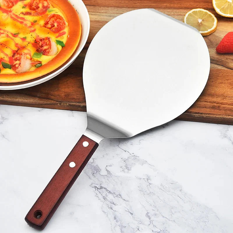 Rustfritt stål pizza spader med trehåndtak rund pizza spade | Skanto