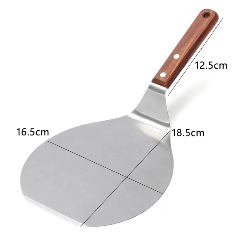 Rustfritt stål pizza spader med trehåndtak rund pizza spade | Skanto