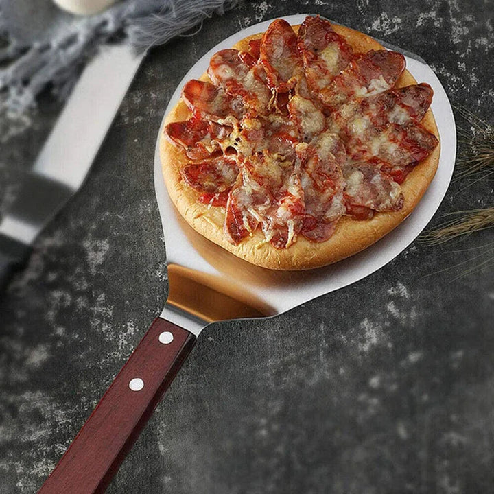 Rustfritt stål pizza spader med trehåndtak rund pizza spade | Skanto