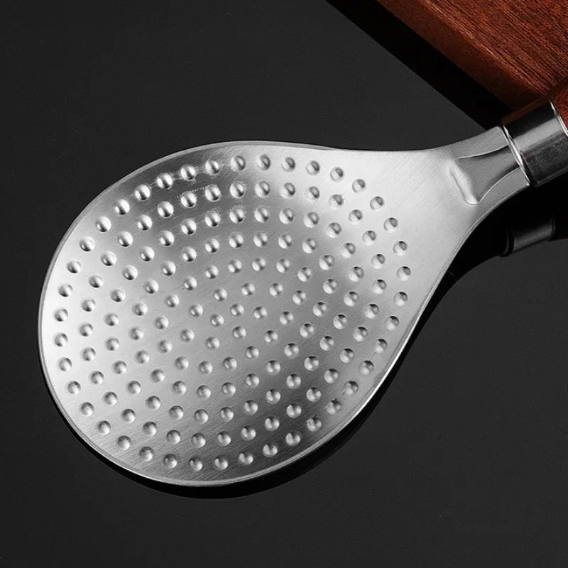 Rustfritt stål ris skje med trehåndtak Non-Stick ris spatel | Skanto