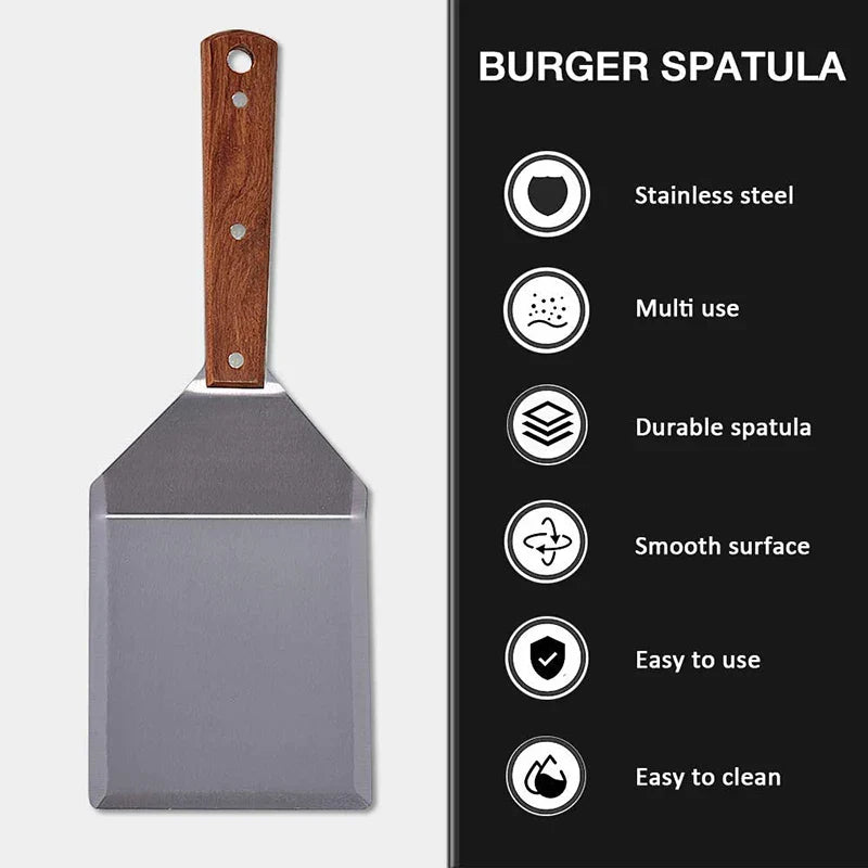 Rustfritt Stål Spatel Skrape med Trehåndtak Grill Vender | Skanto