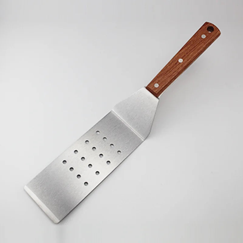 Rustfritt Stål Spatel Skrape med Trehåndtak Grill Vender | Skanto