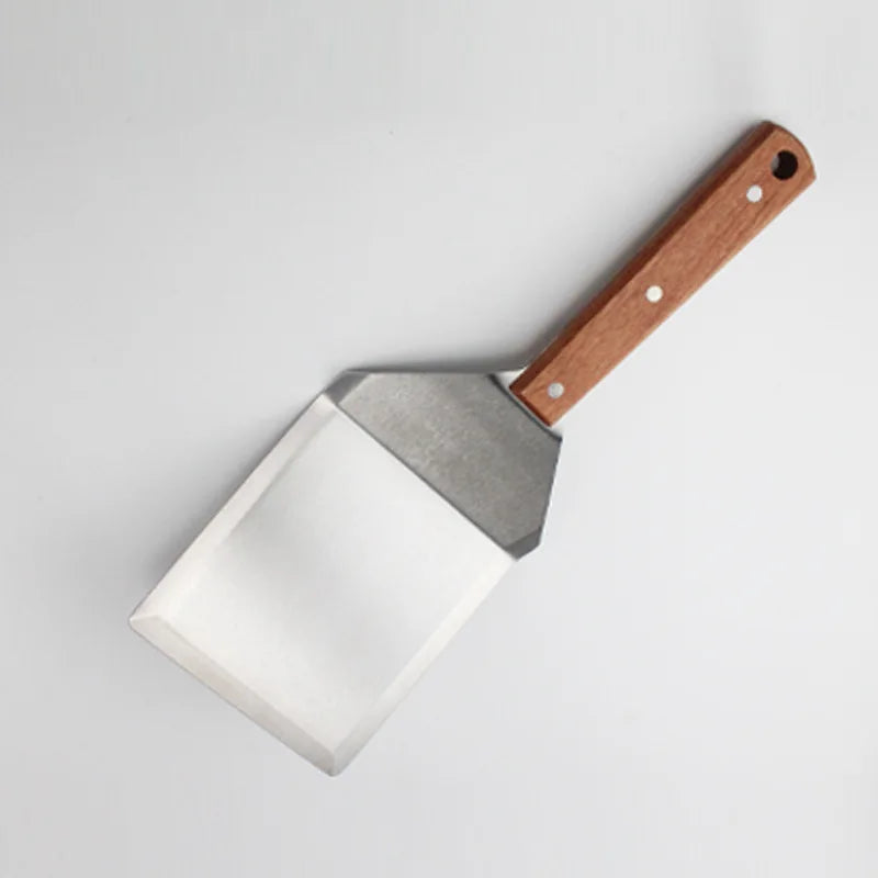 Rustfritt Stål Spatel Skrape med Trehåndtak Grill Vender | Skanto