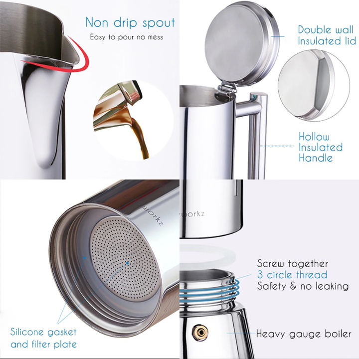 Rustfritt stål komfyr espresso maker Moka Pot kaffemaskin | Skanto