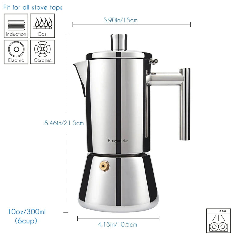 Rustfritt stål komfyr espresso maker Moka Pot kaffemaskin | Skanto