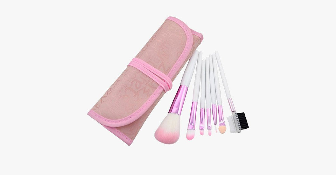 Skanto | 7-delt rosa penselsett – sminkepensler for et feilfritt utseende