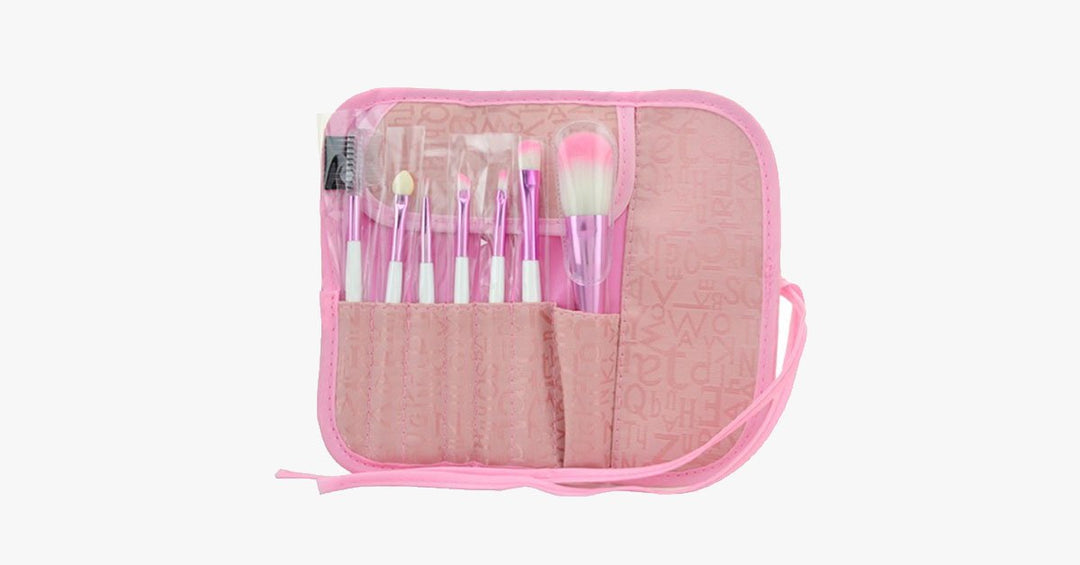 Skanto | 7-delt rosa penselsett – sminkepensler for et feilfritt utseende