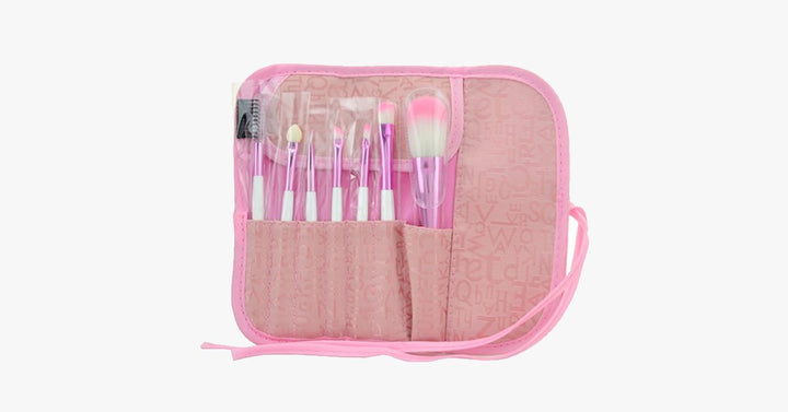 Skanto | 7-delt rosa penselsett – sminkepensler for et feilfritt utseende