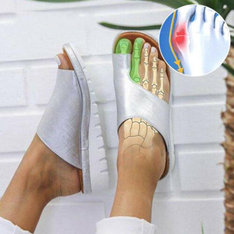 Ortopediske damesandaler, korrigering av hallux valgus