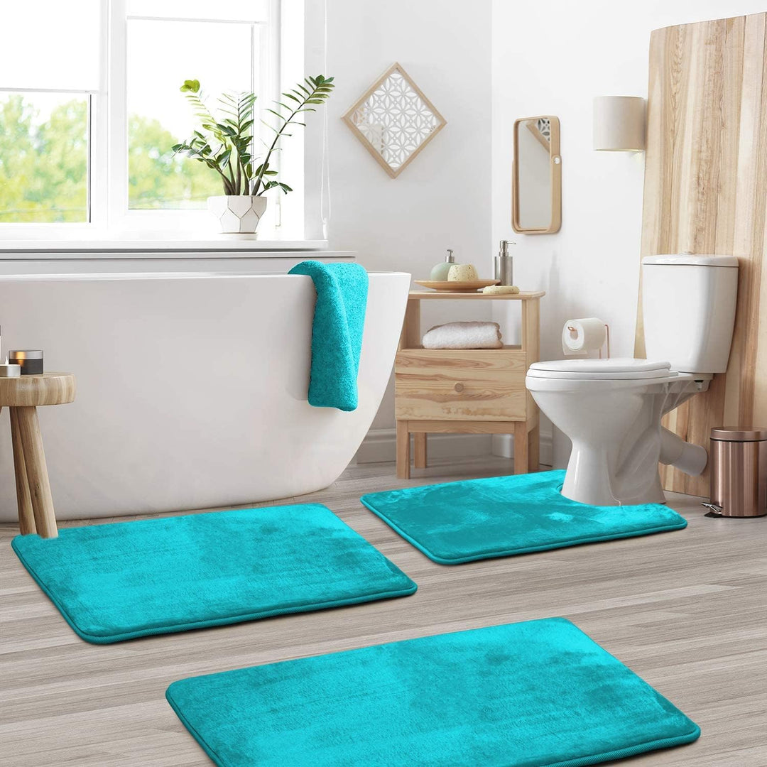 Skanto | VelvaLuxe 3-delt Minnefoam Badeplassett – Ikke-glidende, Absorberende og Vaskbar