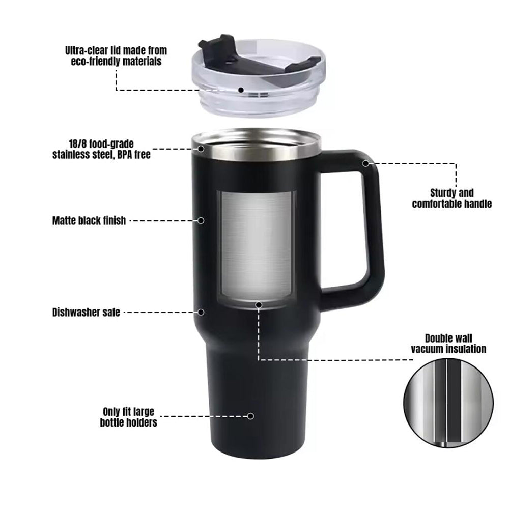 Tumbler Termokopp 1200 ml med håndtak, lokk og sugerør | Skanto