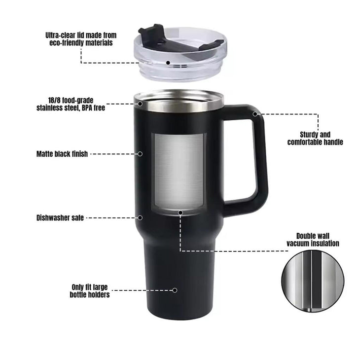 Tumbler Termokopp 1200 ml med håndtak, lokk og sugerør | Skanto