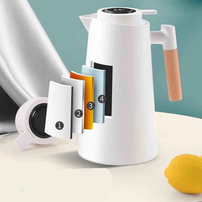 Skanto | ThermoWood – Smart Isolert Termoskanne med Digital Temperaturvisning & Trehåndtak