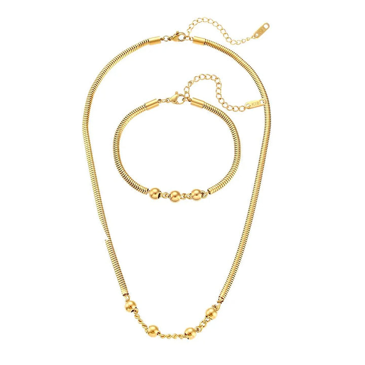 Skanto | Tykk Slangesmykke Perlekjede og Armbåndsett