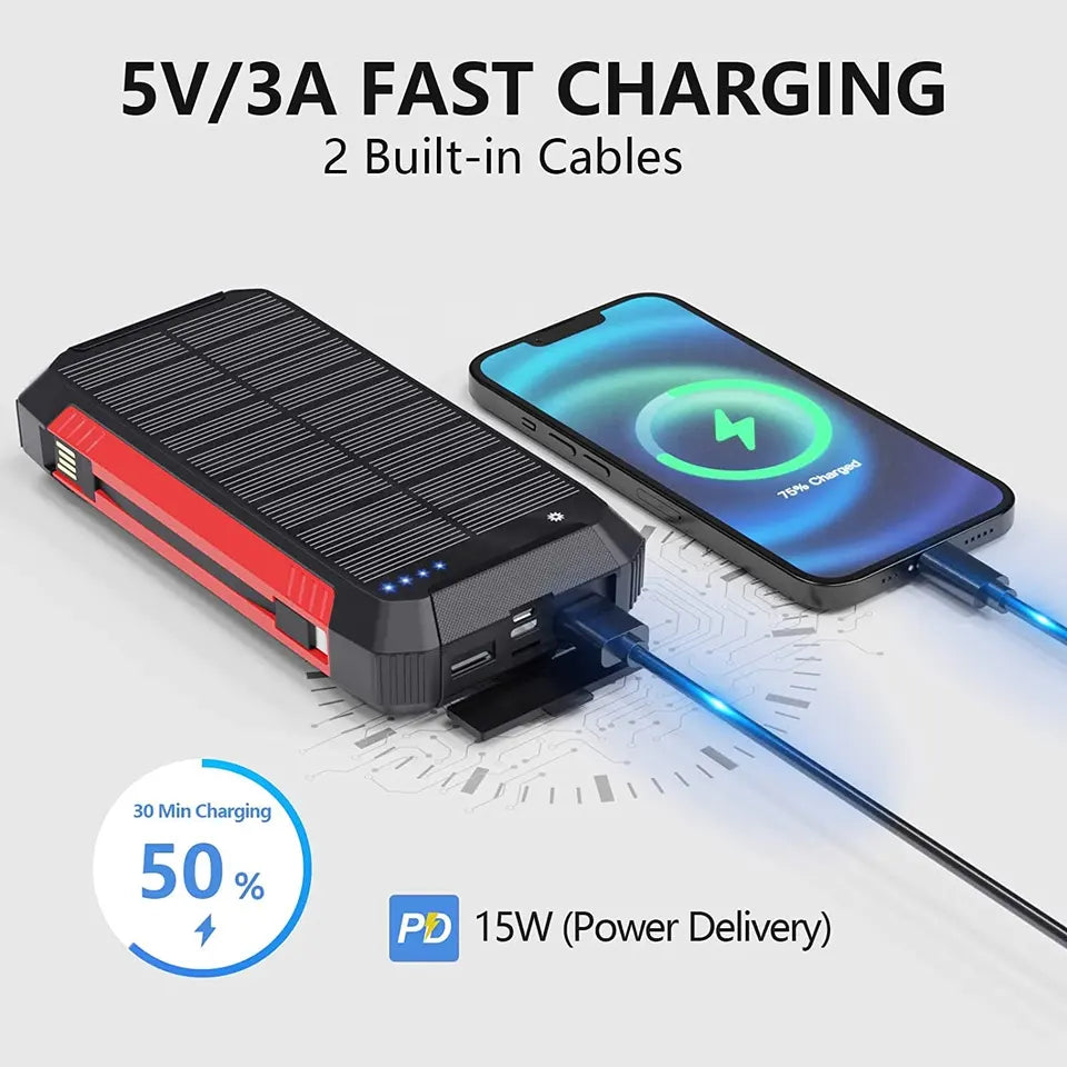 Skanto | 30000mAh Solenergi Lader Trådløs Vanntett Power Bank Ekstern