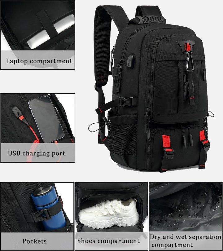 60L Vanntett Reisedatamaskinryggsekk med USB-port og Skoforening | Skanto
