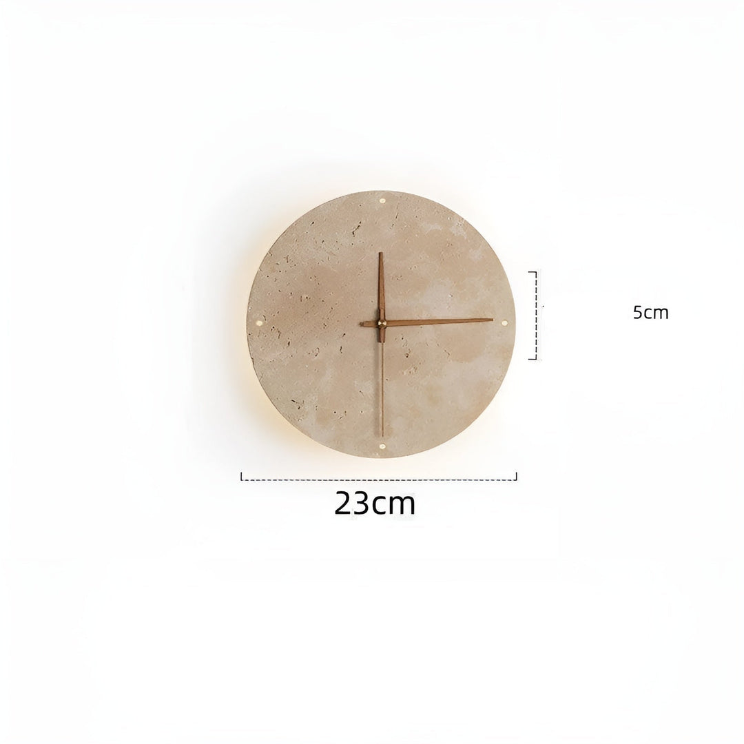 Travertine Veggklokke med LED Lys – Minimalistisk & Dekorativ | Høy- Kvalitets Naturlig Stein Klokke | Skanto