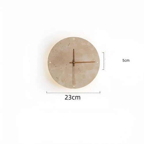 Travertine Veggklokke med LED Lys – Minimalistisk & Dekorativ | Høy- Kvalitets Naturlig Stein Klokke | Skanto