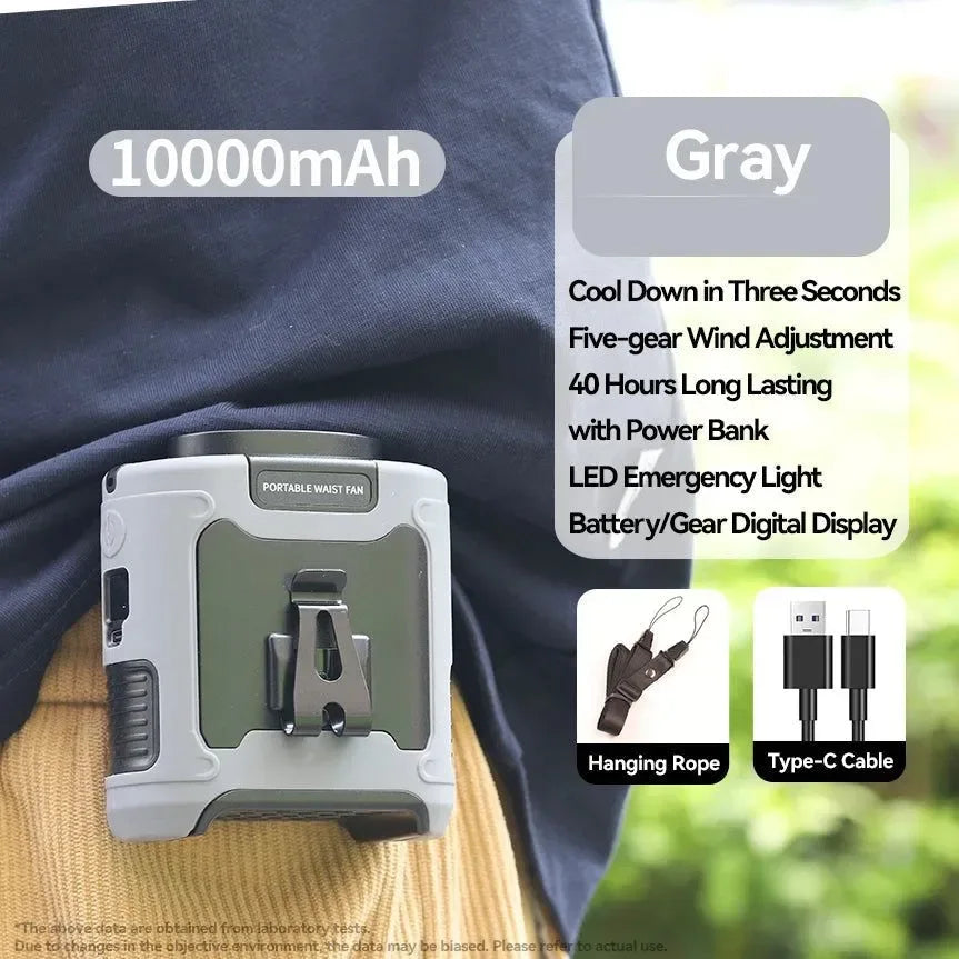 10000mAh Bærbar Utendørs Livmorvifte – Hengende Nakke & Sterk Vind med Power Bank & LED Belysning | Skanto
