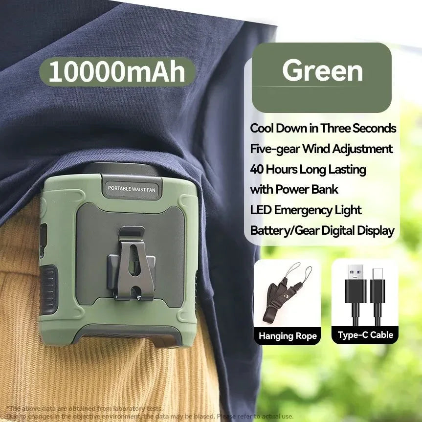 10000mAh Bærbar Utendørs Livmorvifte – Hengende Nakke & Sterk Vind med Power Bank & LED Belysning | Skanto