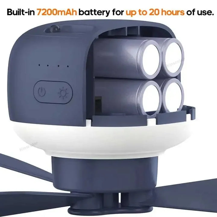 7200mAh Utendørs Campingvifte – Trådløs Takvifte med LED-lys & Fjernkontroll | Skanto