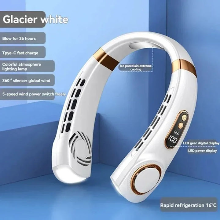Bærbar bladløs halterneck vifte – USB-oppladbar, stille, hender-fri kjøling | Skanto