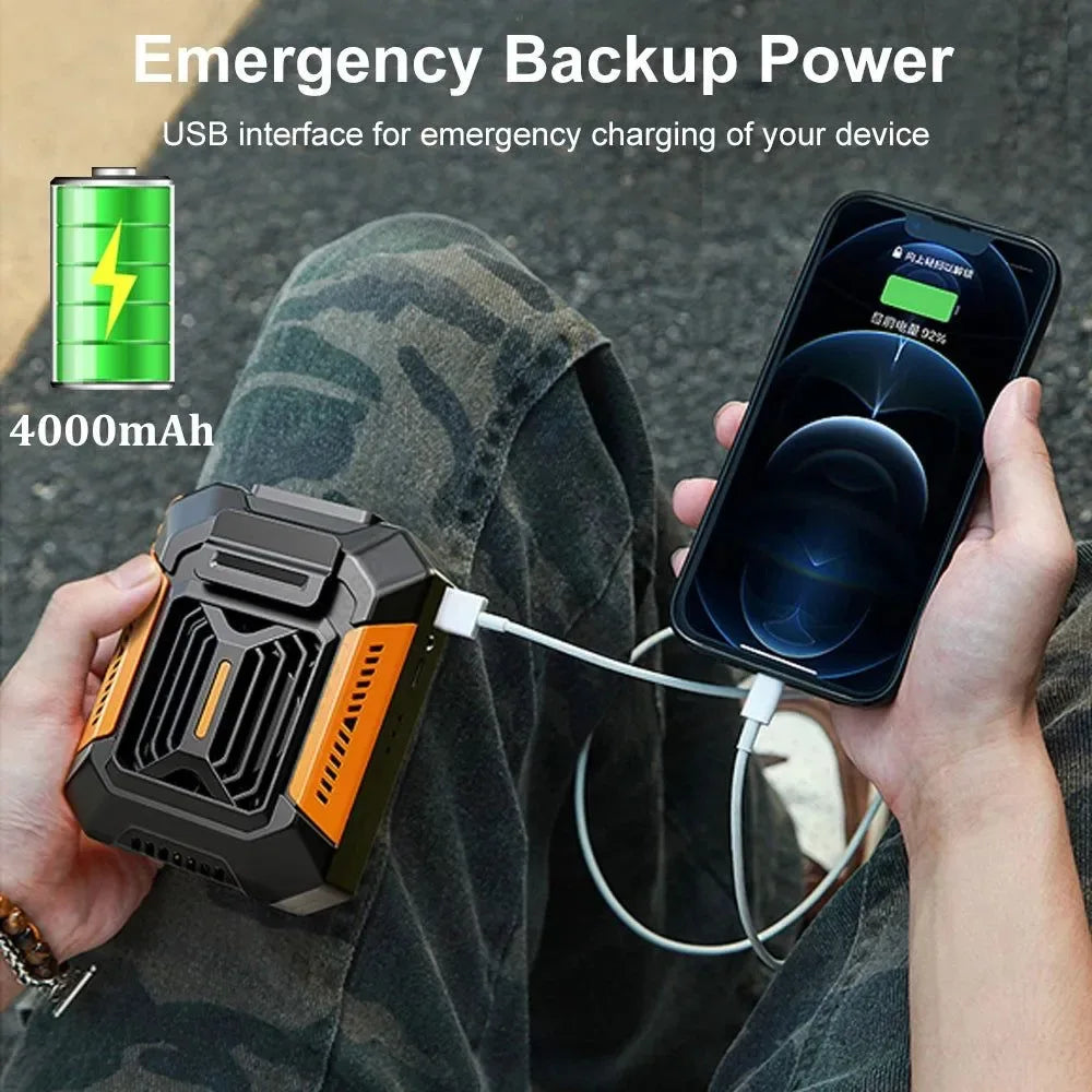 Bærbar midje klemmevifte - Mini hengende nakke- og midjevifte med powerbank og LED-lys | Skanto