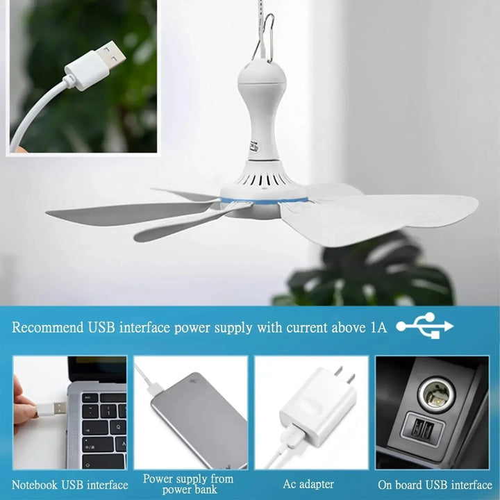USB-Drevet 6-Blad Takvifte med Fjernkontroll – Stille Hengevifte for Camping og Soverom | Skanto