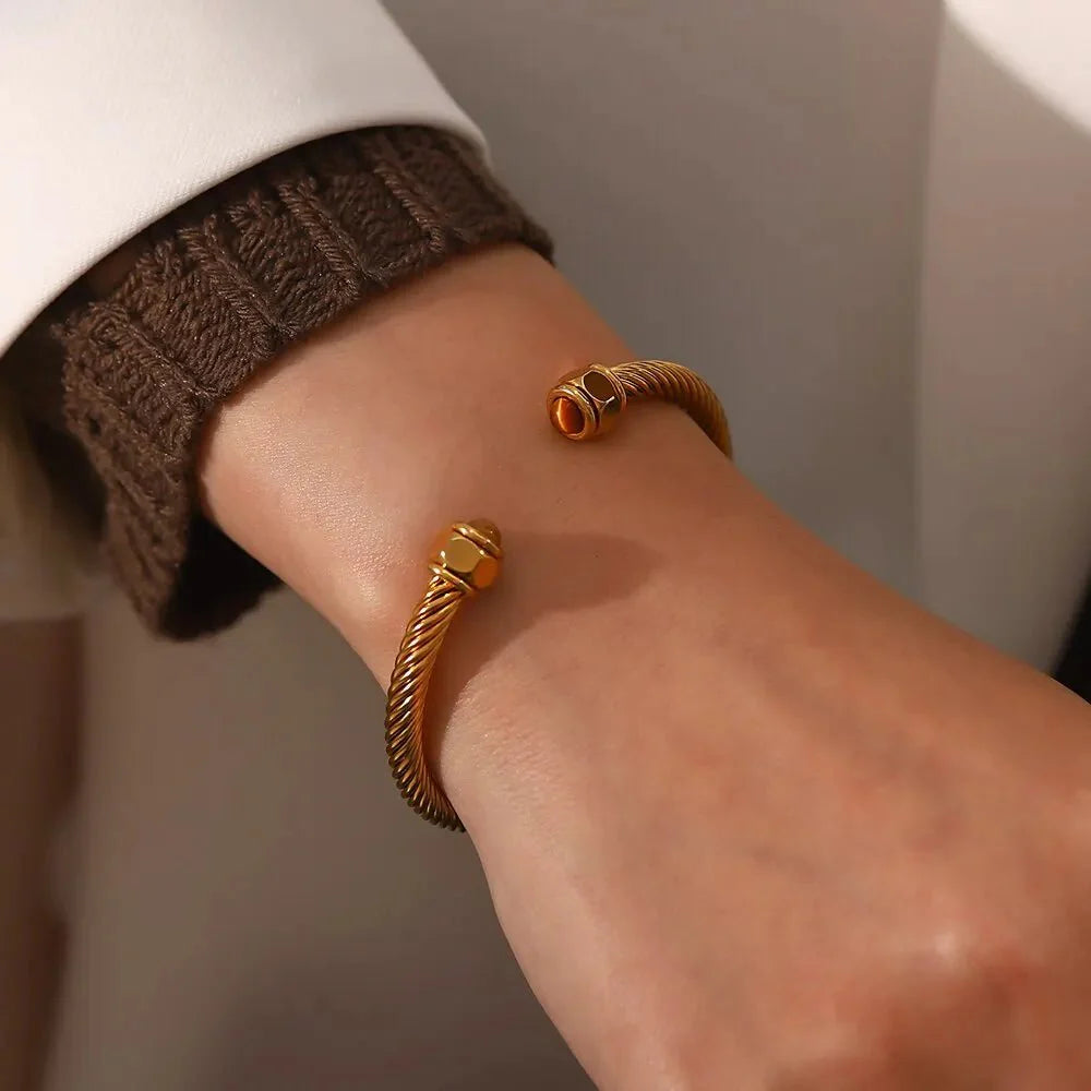 Skanto | Twisted Gem Stone Ends Bangle Bracelet