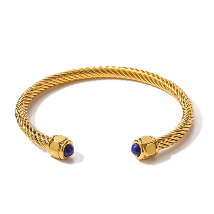 Skanto | Twisted Gem Stone Ends Bangle Bracelet