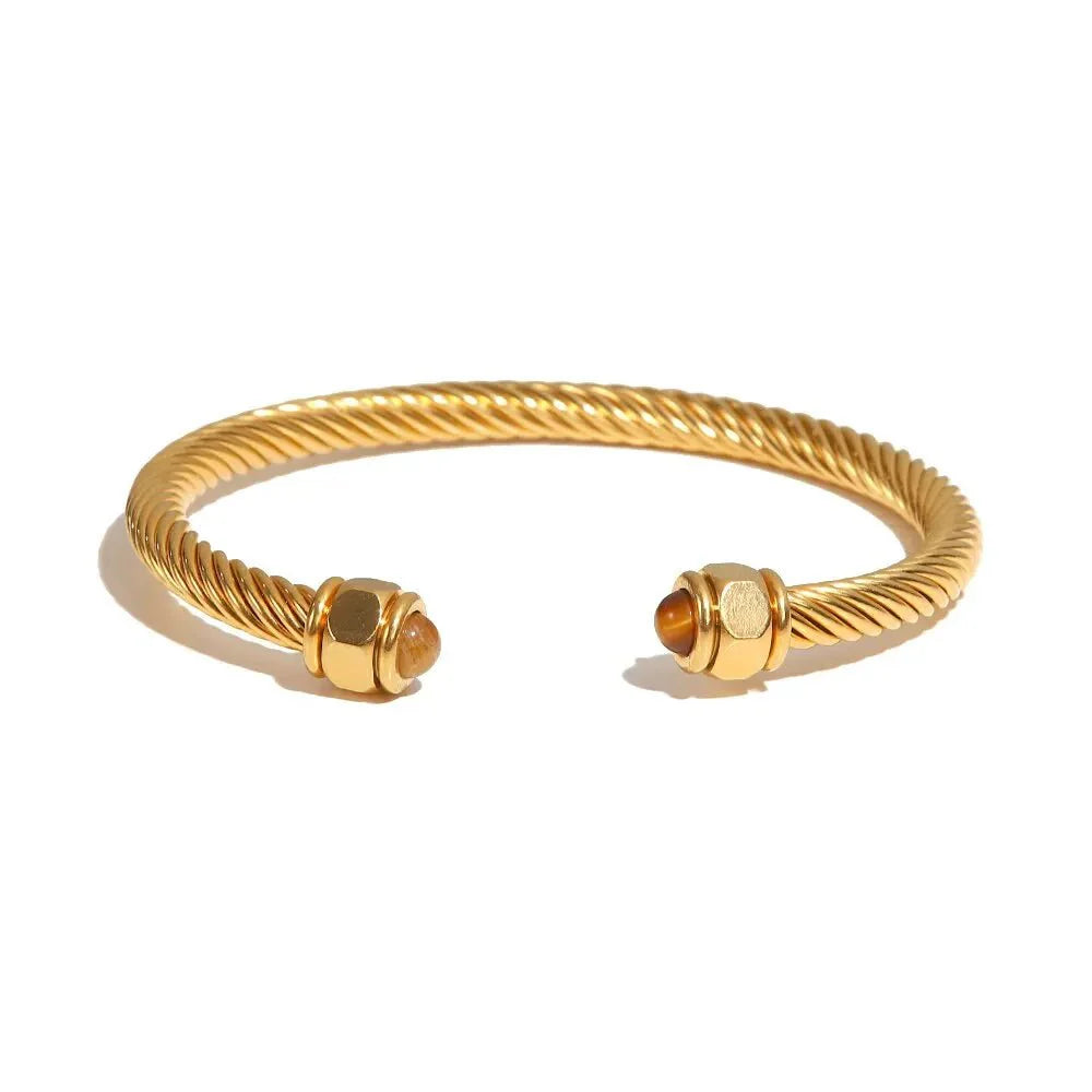 Skanto | Twisted Gem Stone Ends Bangle Bracelet