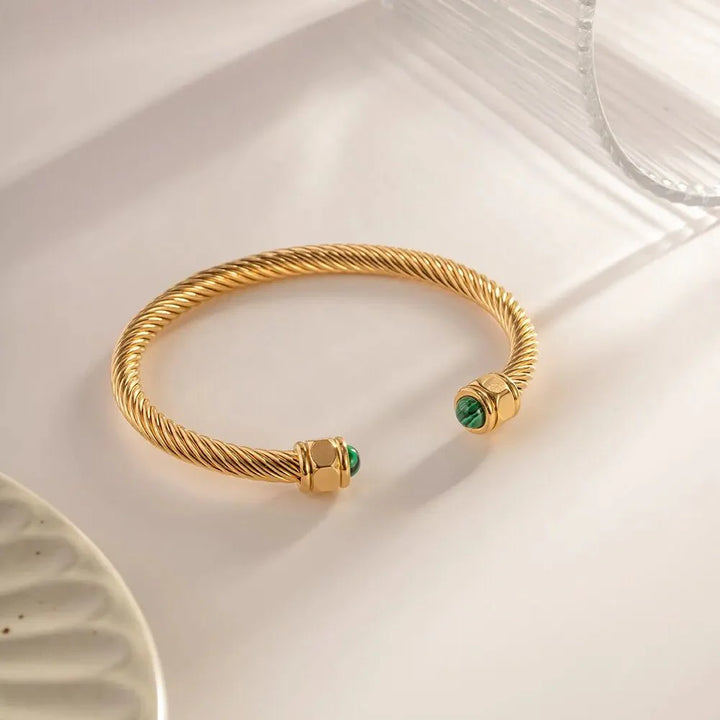 Skanto | Twisted Gem Stone Ends Bangle Bracelet