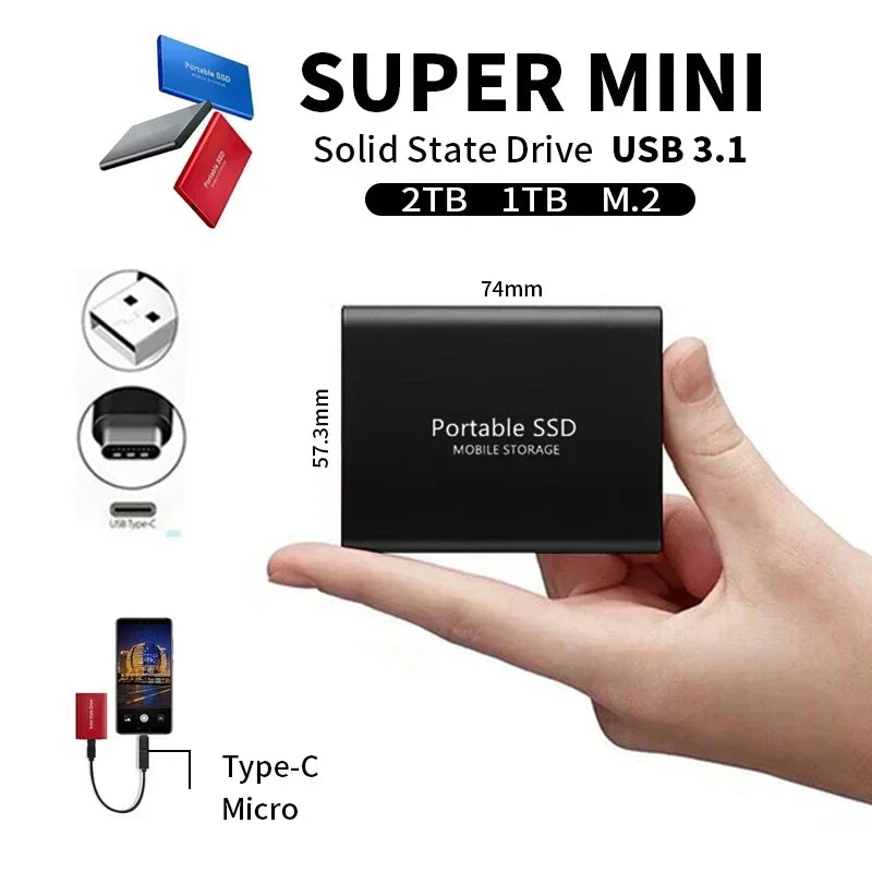 Tragbare ekstern SSD | Schneller USB 3.1 Typ-C-Speicher | Til 128 GB