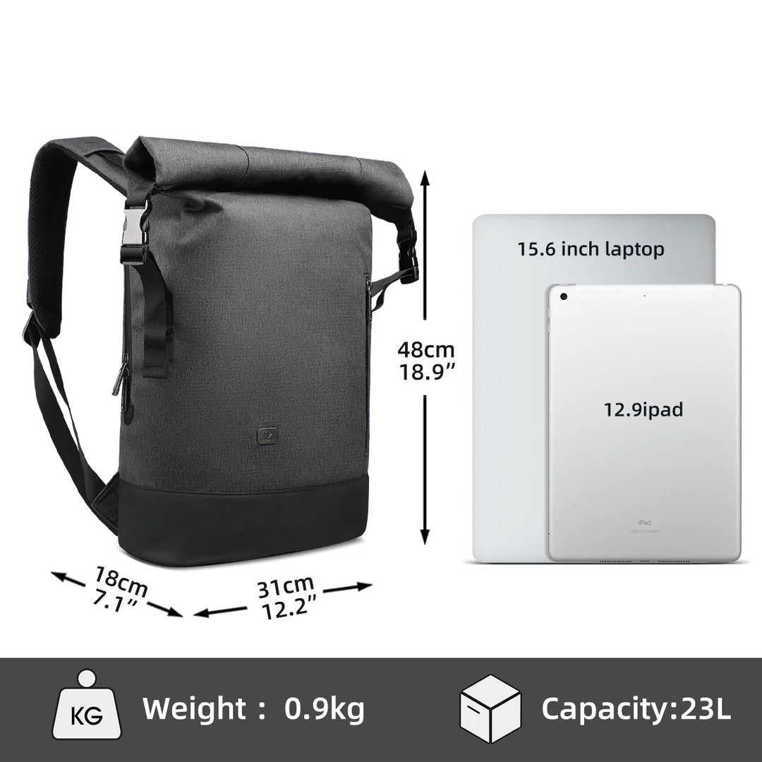 Skanto | URBANTRAIL Rolltop Ryggsekk – Utvidbar og Vanntett Reiseryggsekk med USB-port og Laptoppose
