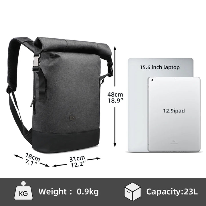 Skanto | URBANTRAIL Rolltop Ryggsekk – Utvidbar og Vanntett Reiseryggsekk med USB-port og Laptoppose