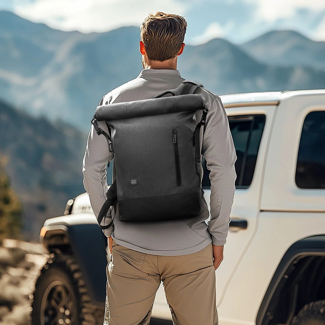 Skanto | URBANTRAIL Rolltop Ryggsekk – Utvidbar og Vanntett Reiseryggsekk med USB-port og Laptoppose