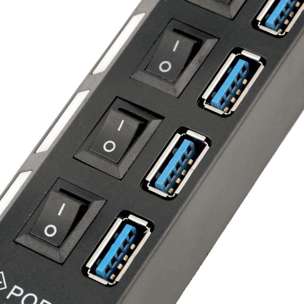 Skanto | USB 3.0 Hub 4 Porter Super Speed 5Gbps og Hub Med av/på-bryter For Windows Mac OS Linux