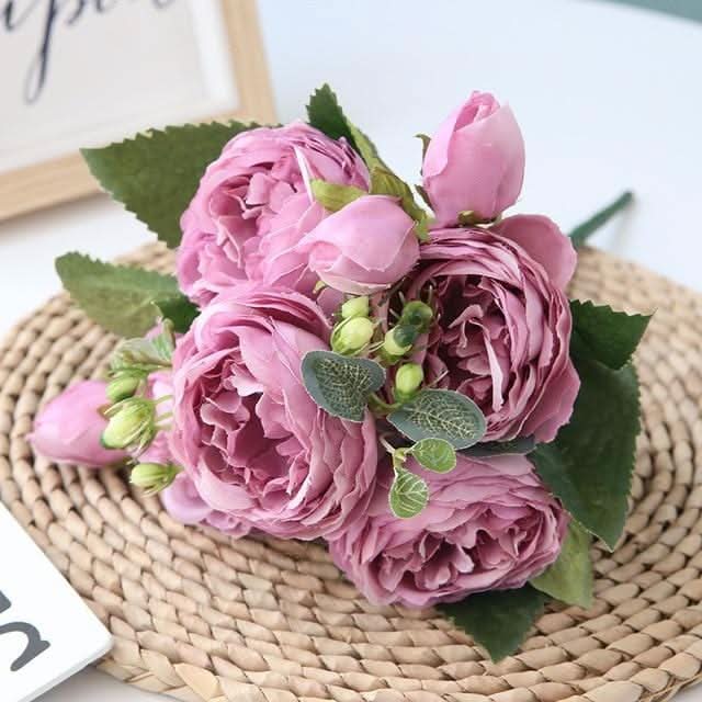 Skanto | Kunstig Pionbukett med Blomster og Knopper