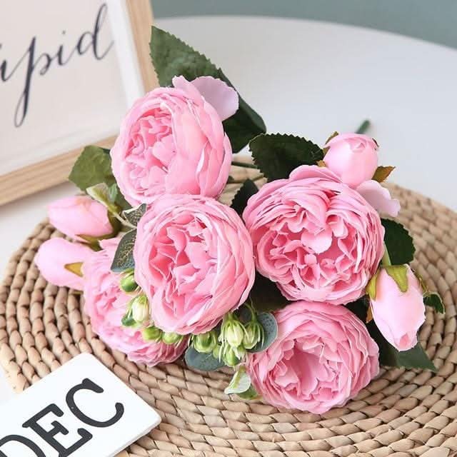 Skanto | Kunstig Pionbukett med Blomster og Knopper