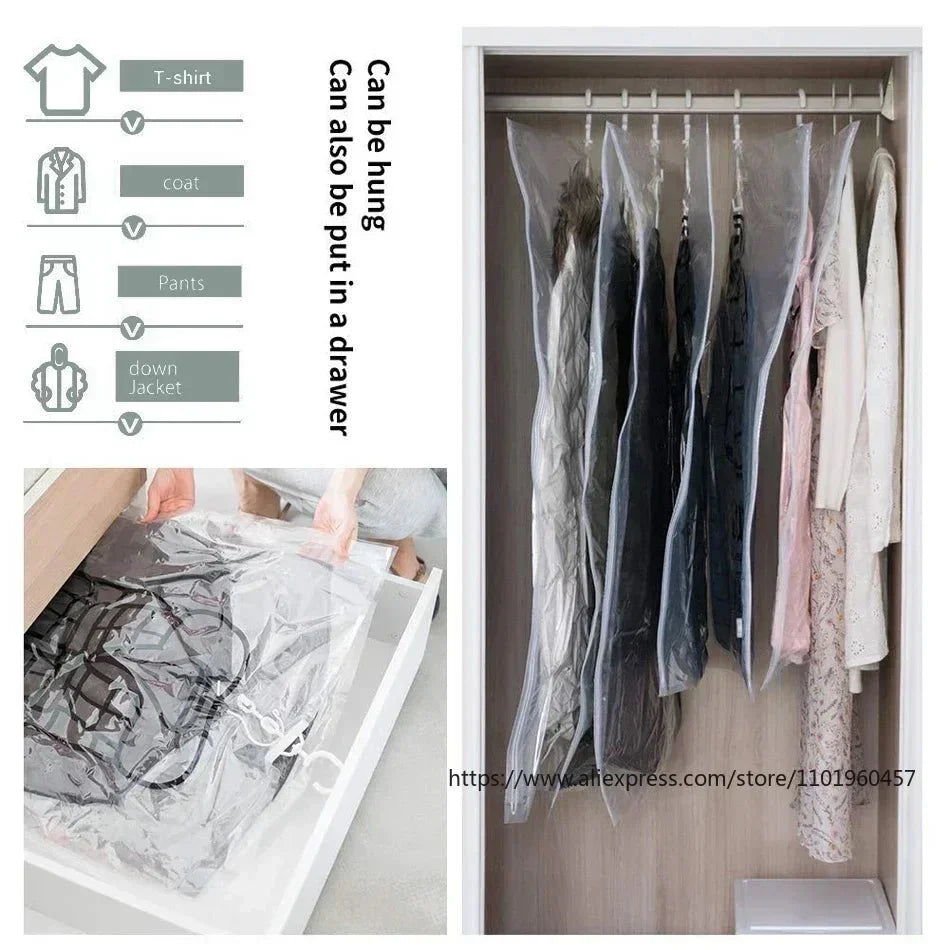 Skanto | Vakuumoppbevaringsposer – Plassbesparende Klærorganisator – Støv- og Fuktbeskyttelse – Gjenvinnbar Garderobeløsning