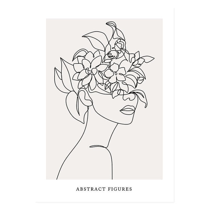 Abstrakt Hånd Skisse Linje Floral Boho Beige - Lerret Veggkunst Trykk | Skanto