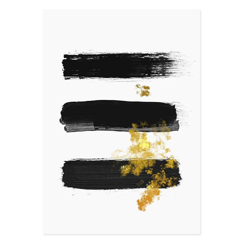 Abstract Svart & Gull Penselstrøk - Lerret Veggkunst Trykk | Skanto