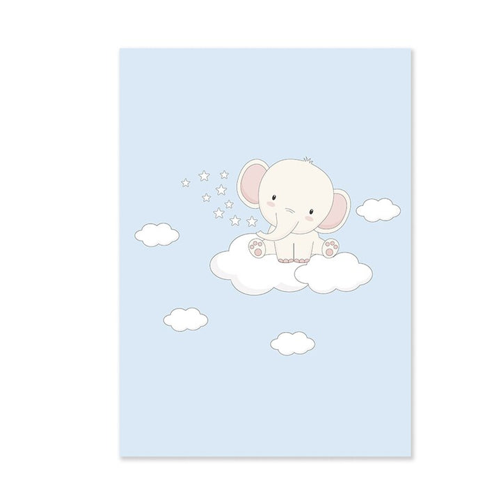 Cartoon Lykkelig liten elefant Barnerom - Canvas veggkunst trykk | Skanto