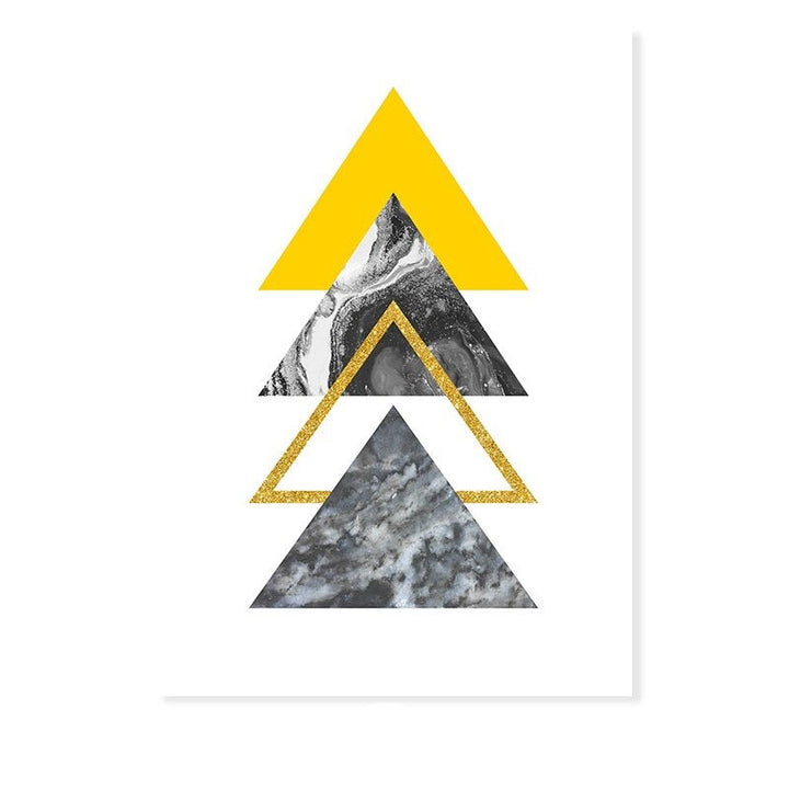 Abstrakte geometriske gule marmortriangler - lerret veggkunsttrykk | Skanto
