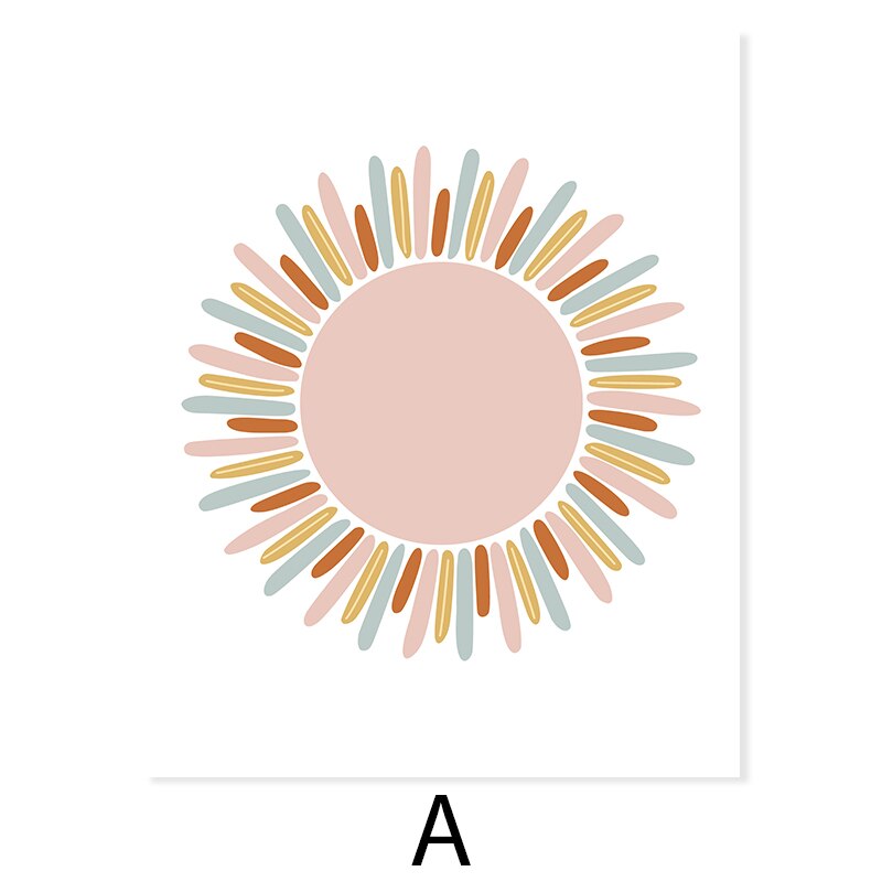 Boho Pink Rainbow Clouds Sunshine Nursery - Lerret Veggkunst Trykk | Skanto