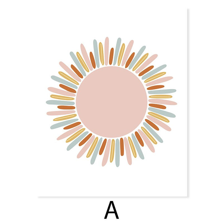 Boho Pink Rainbow Clouds Sunshine Nursery - Lerret Veggkunst Trykk | Skanto